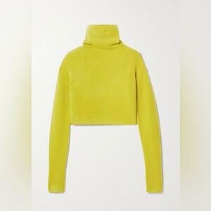 LAPOINTE Boucle Chartreuse Cropped Turtleneck Sweater / Medium